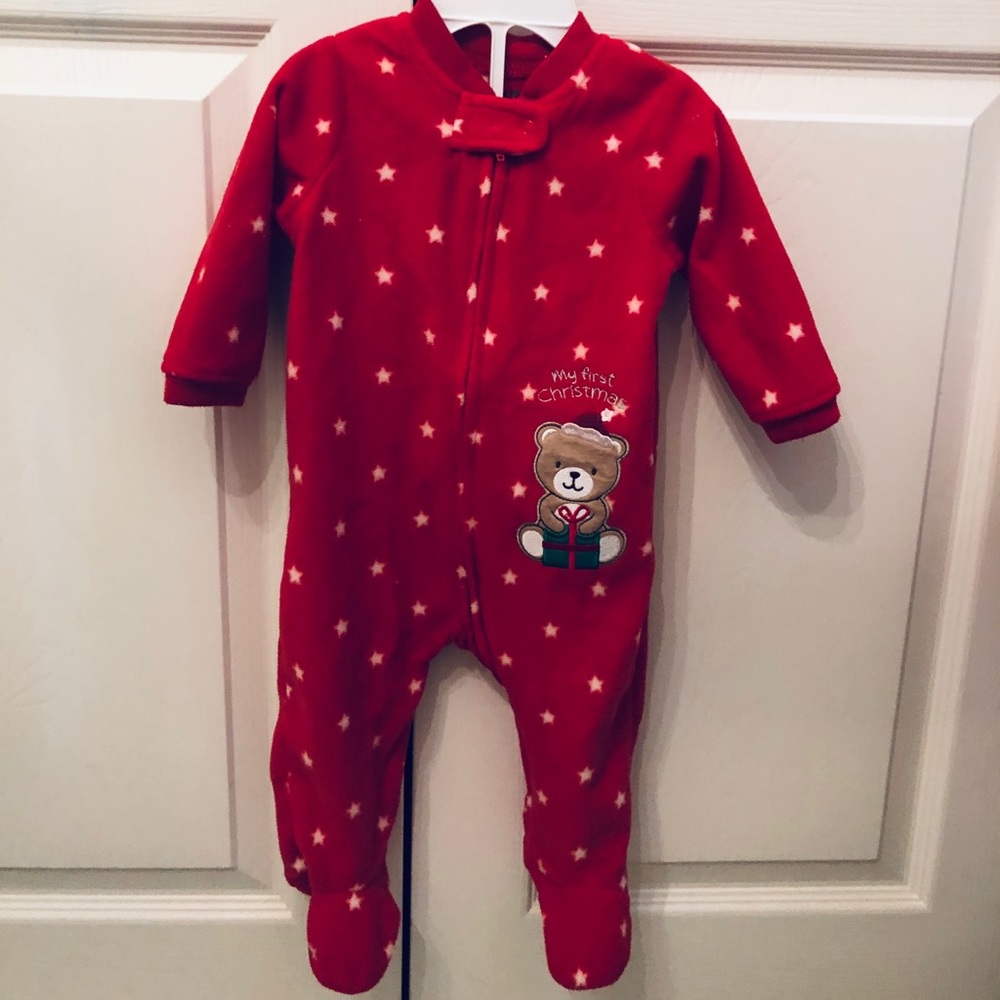My first Christmas footed fleece pajamas—9 months